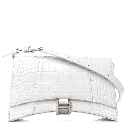 Balenciaga Shiny Calfskin Crocodile Embossed Small Hourglass Sling Shoulder Bag White 1 of 13