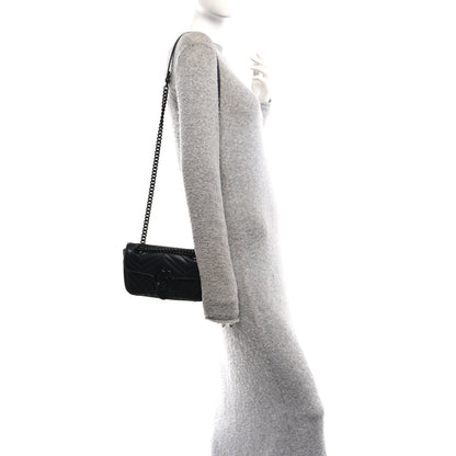 Gucci Calfskin Matelasse Monochrome Mini GG Marmont Shoulder Bag Black 2 of 11