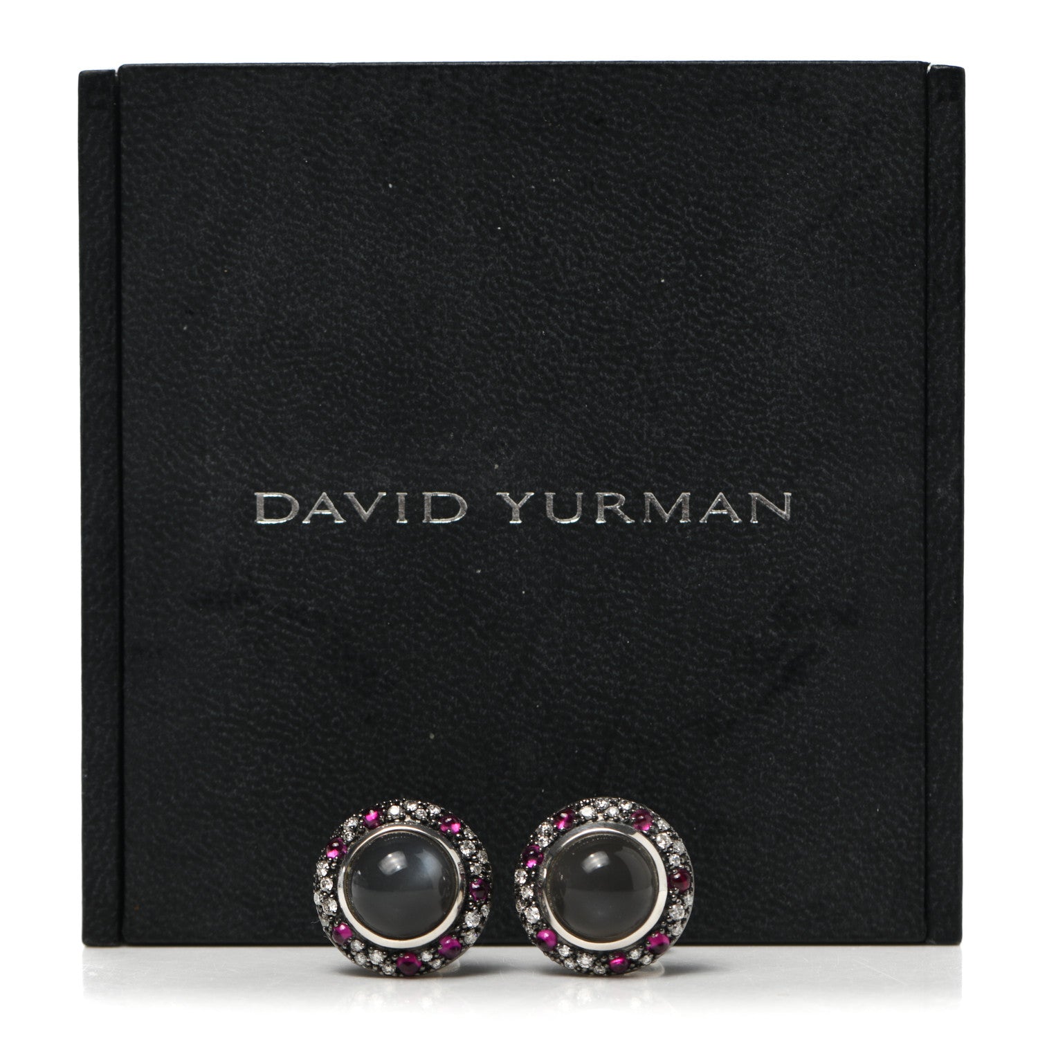 David Yurman Sterling Silver Diamond Ruby Moonstone Midnight Melange Earrings 5 of 5