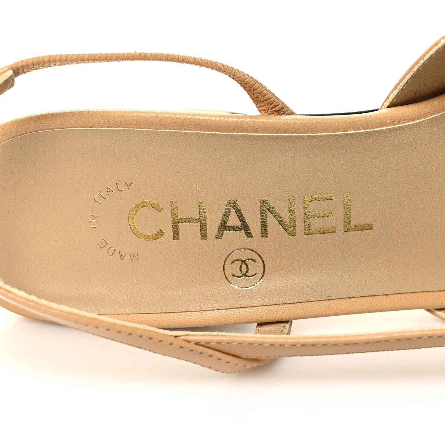Chanel Goatskin Grosgrain Cap Toe CC Slingback Pumps 36.5 Beige Black 8 of 8