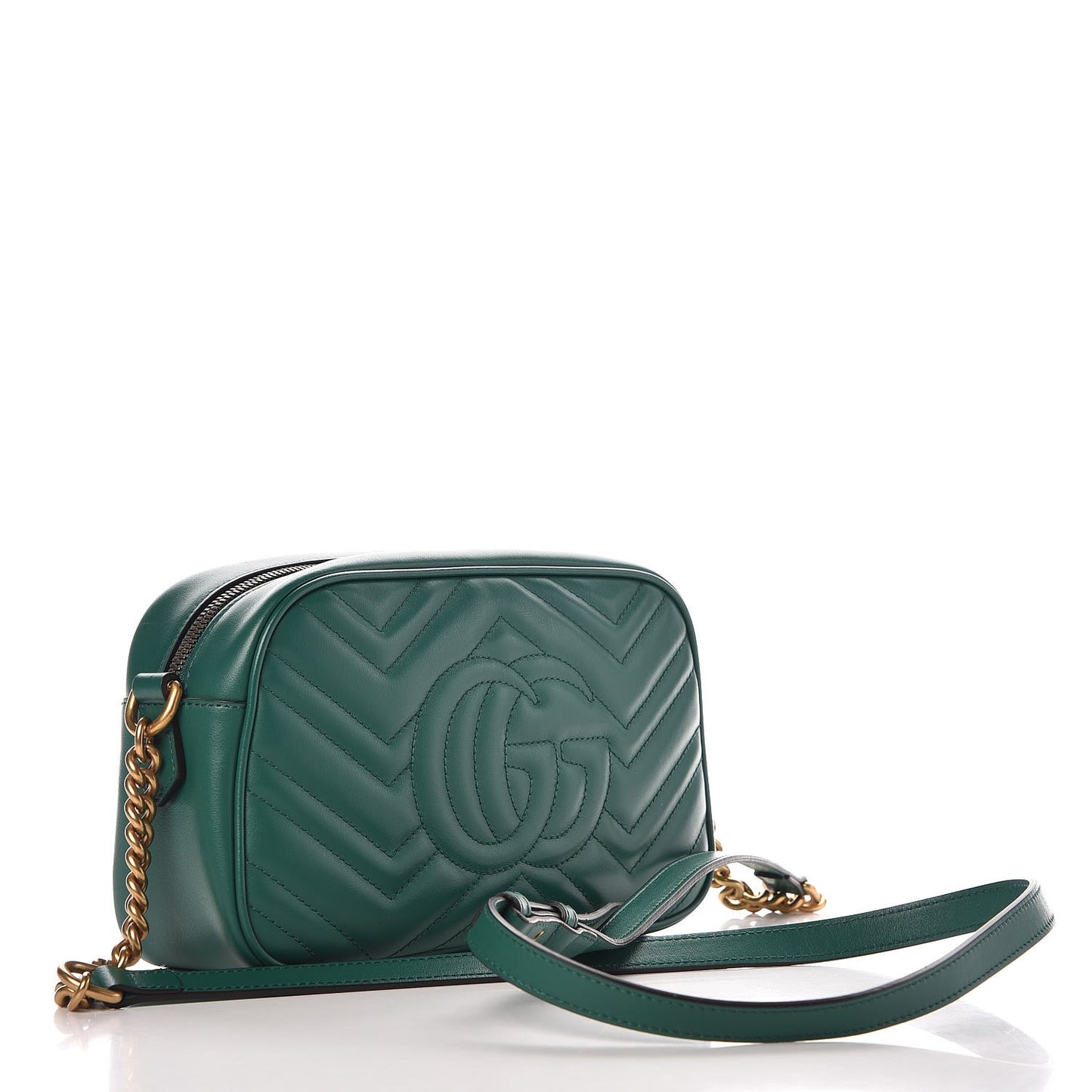 Calfskin Matelasse Small GG Marmont Chain Shoulder Bag Emerald Green