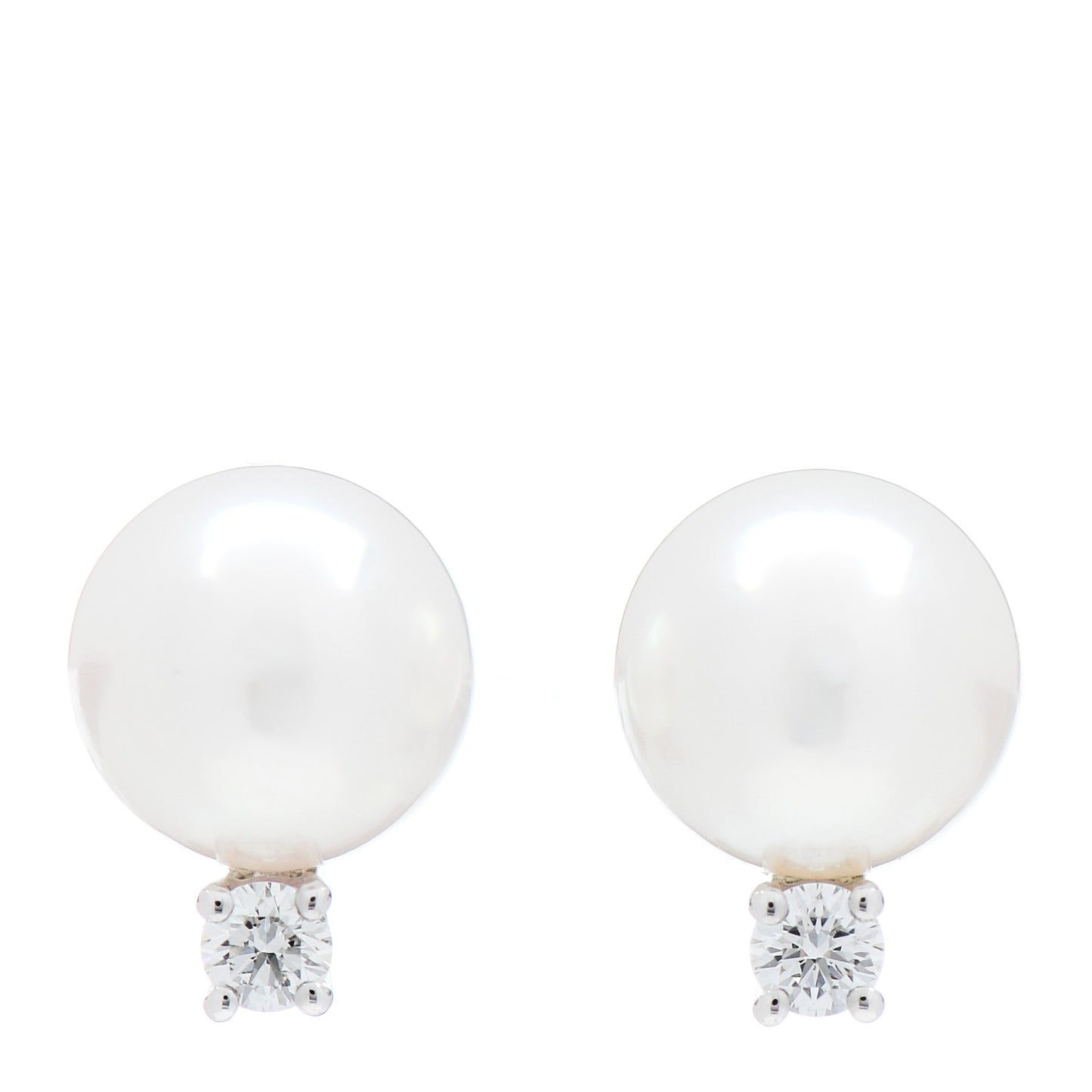 18K White Gold Diamond Akoya Pearl 7-7.5mm Stud Earrings