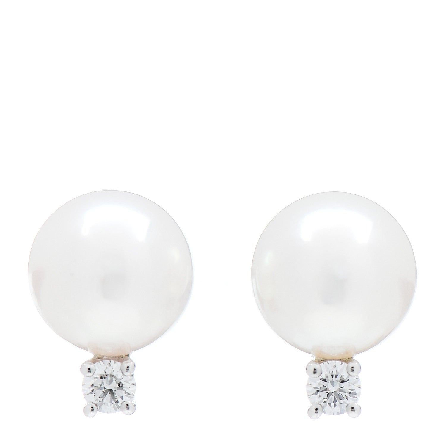 Mikimoto 18K White Gold Diamond Akoya Pearl 7-7.5mm Stud Earrings 1 of 5