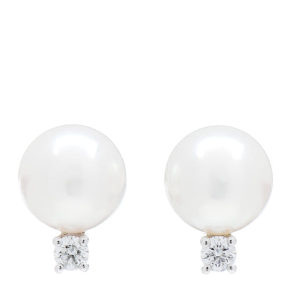 Mikimoto 18K White Gold Diamond Akoya Pearl 7-7.5mm Stud Earrings 1 of 5