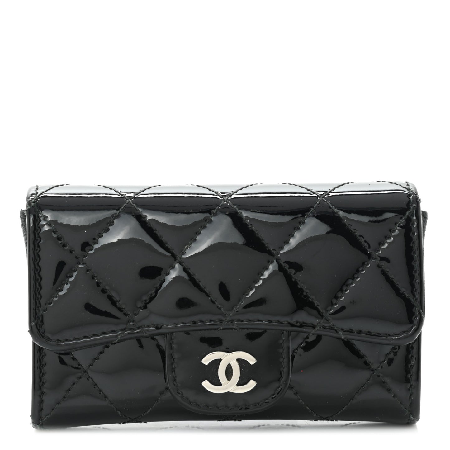 Patent Quilted Flap Card Holder Black