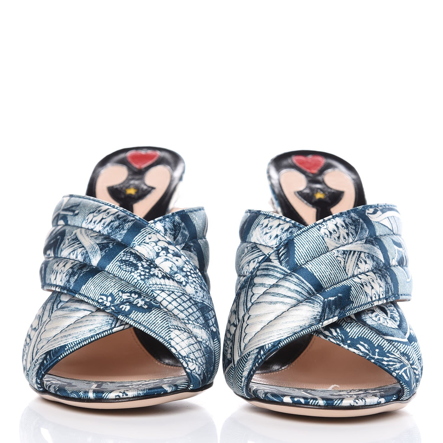 Gucci Satin Printed Kingsnake Webby High Heel Slide Sandals 37 Blue 2 of 9