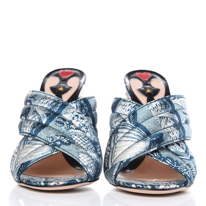Gucci Satin Printed Kingsnake Webby High Heel Slide Sandals 37 Blue 2 of 9