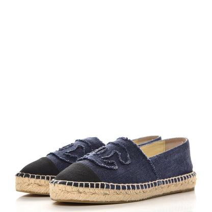 Chanel Denim Toile CC Espadrilles 40 Navy Black 3 of 10