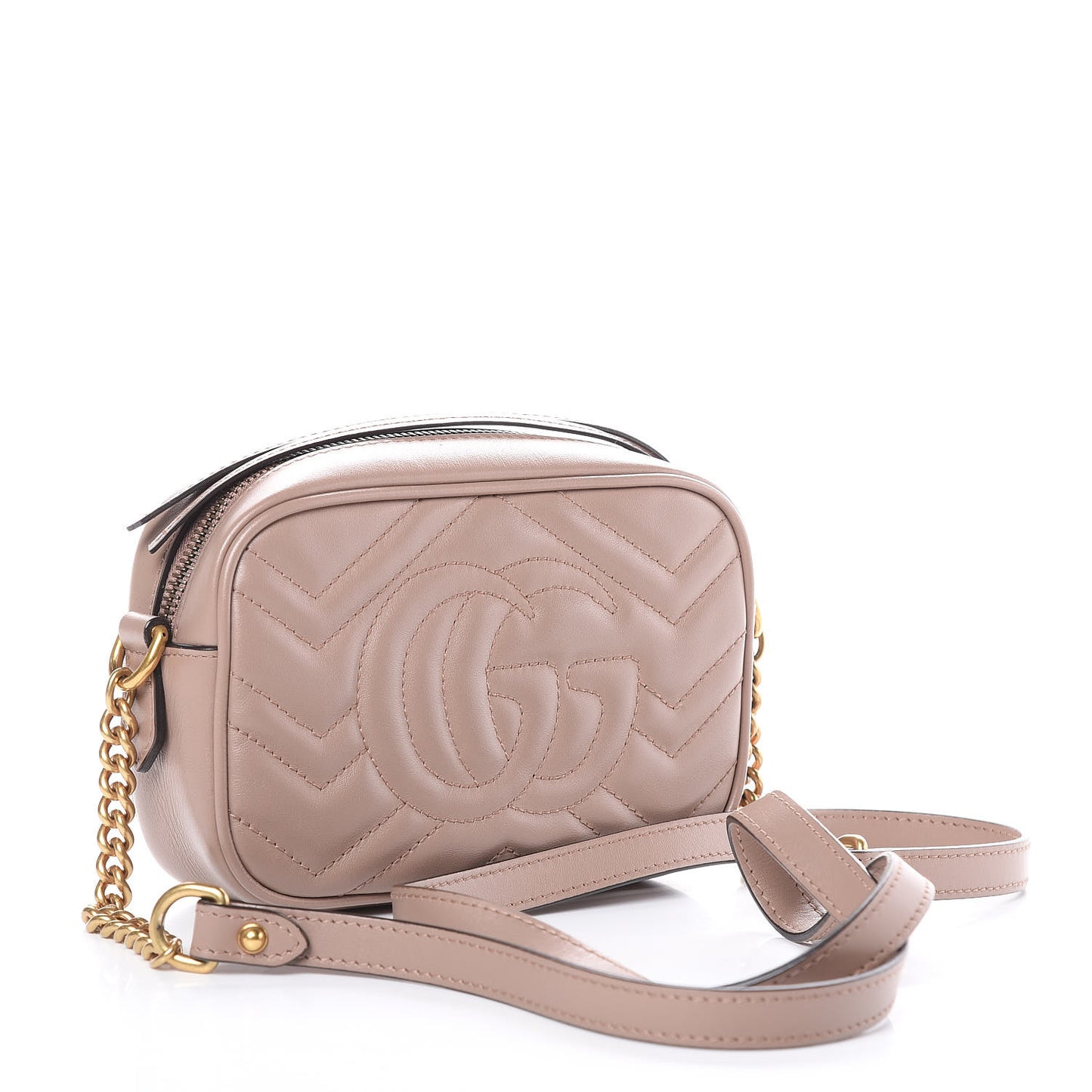 Calfskin Matelasse Mini GG Marmont Chain Shoulder Bag Nude