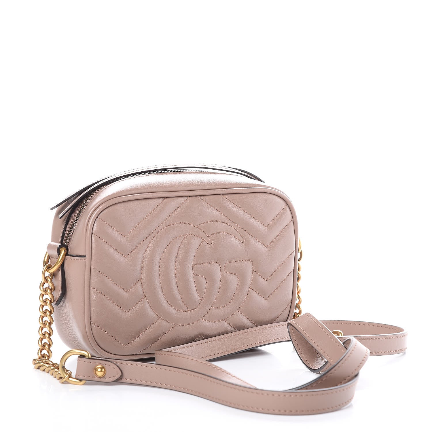 Gucci Calfskin Matelasse Mini GG Marmont Chain Shoulder Bag Nude 3 of 9