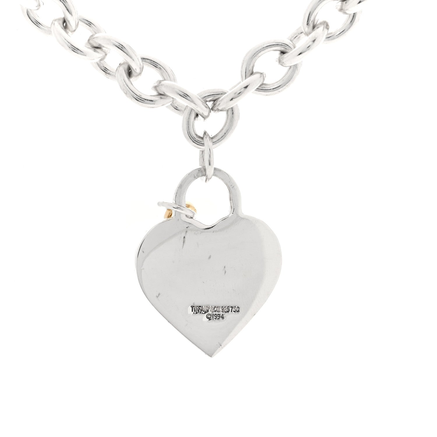 Tiffany Sterling Silver 18K Yellow Gold Heart Lock Key Pendant Necklace 4 of 5