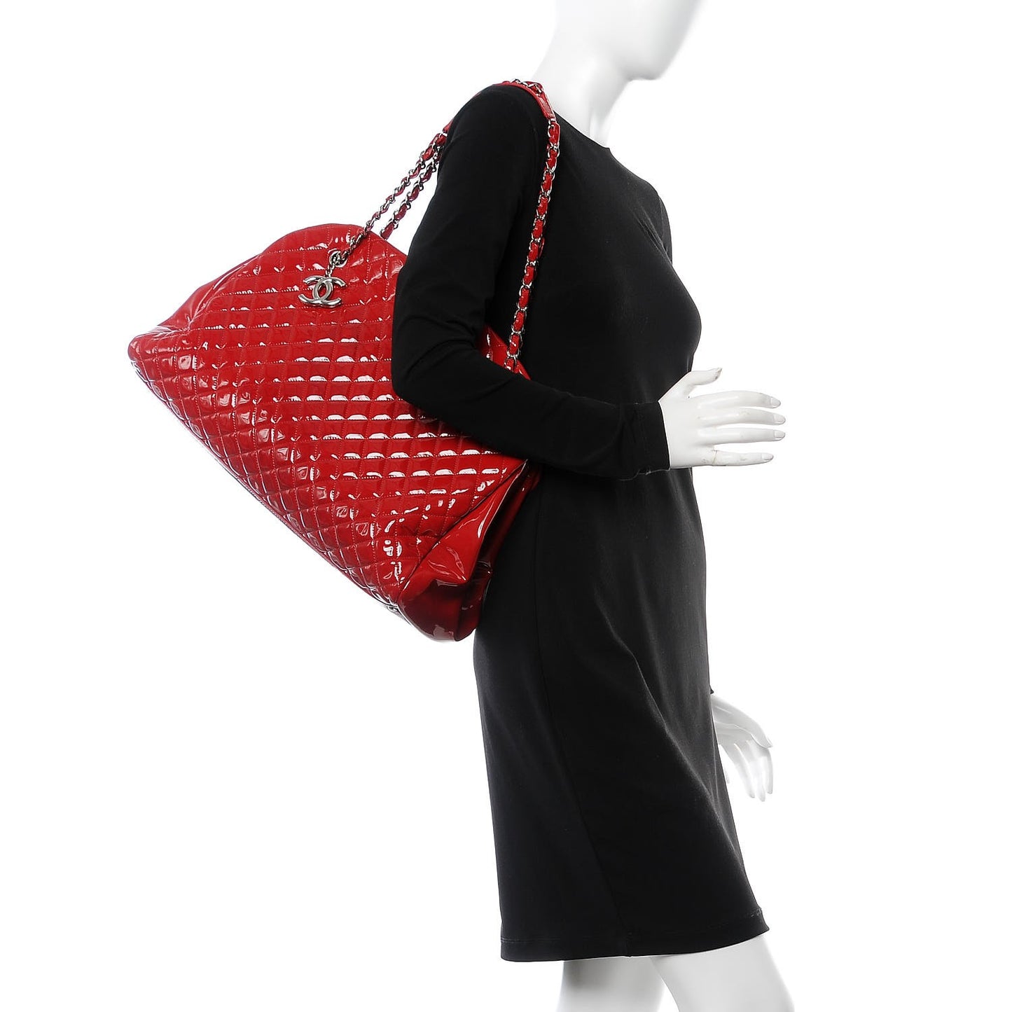 Patent Quilted Maxi Just Mademoiselle Bowling Bag Red