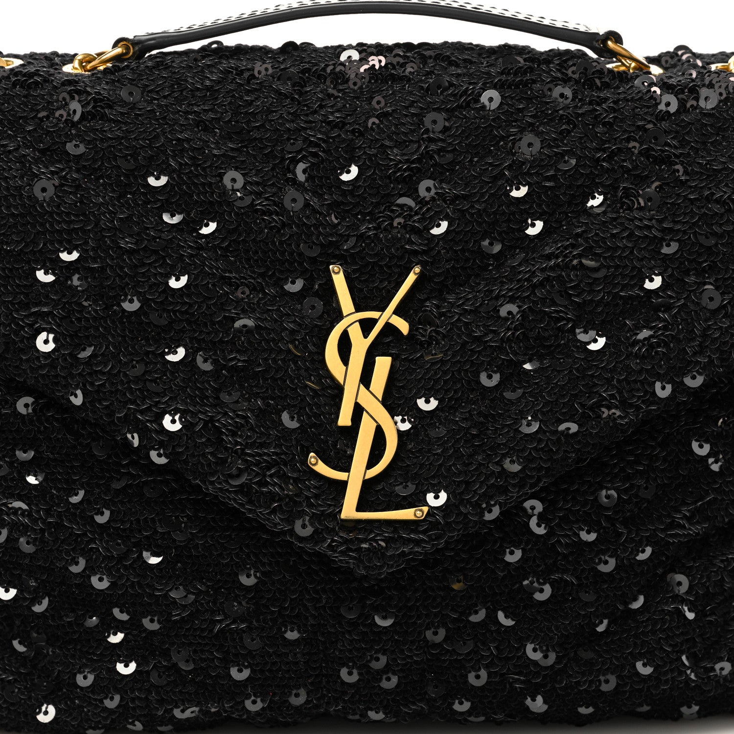 Saint Laurent Sequin Y Quilted Monogram Small Loulou Chain Satchel Black 8 of 10