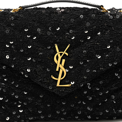 Saint Laurent Sequin Y Quilted Monogram Small Loulou Chain Satchel Black 8 of 10