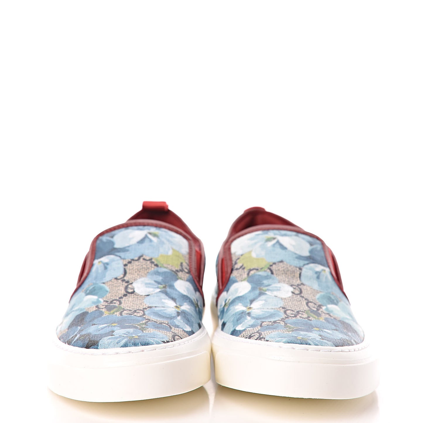 GG Supreme Monogram Blooms Womens Slip On Sneakers 37.5 Beige Blue Navy Red