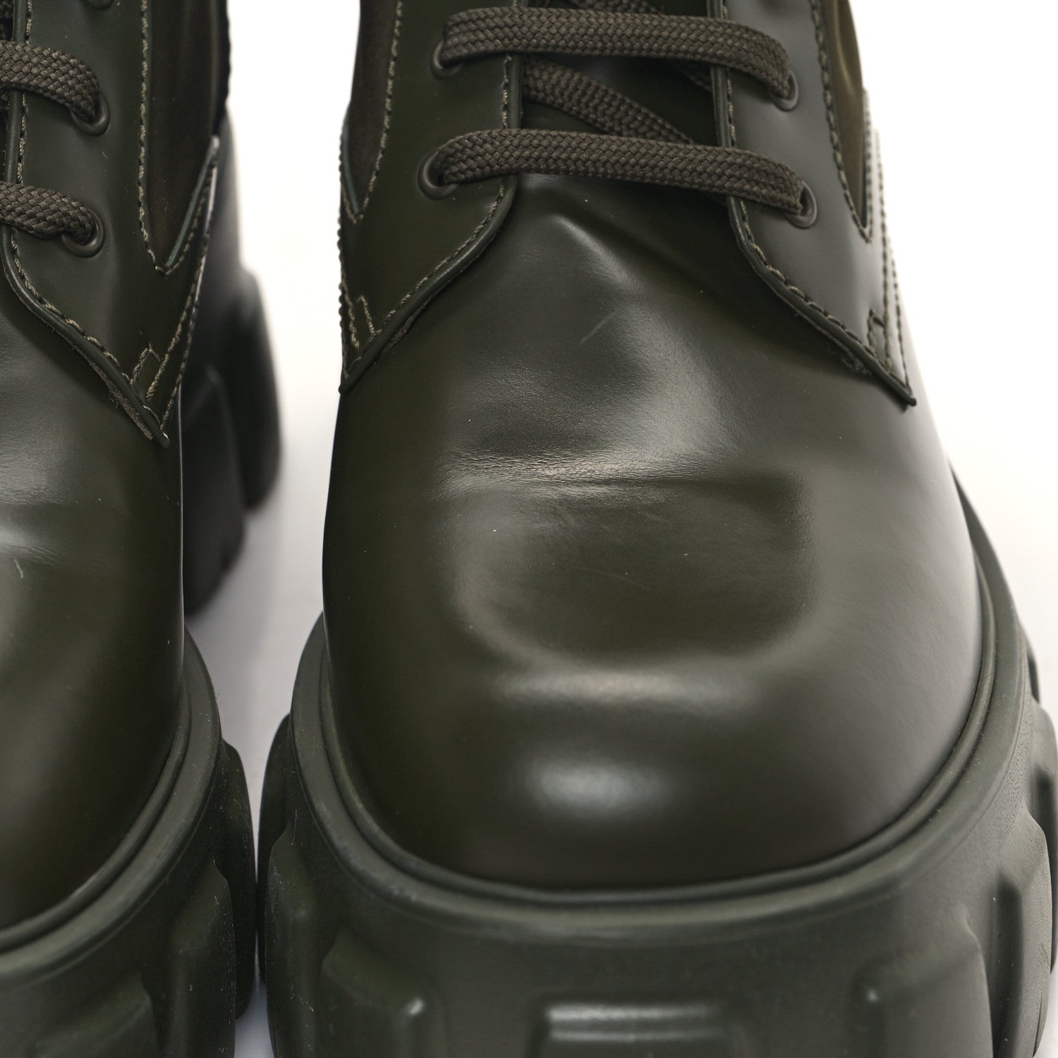 Prada Spazzolato Rois Re-Nylon Metal Triangle Logo Monolith Pouch Pocket 55mm Boots 38.5 Militare 8 of 8