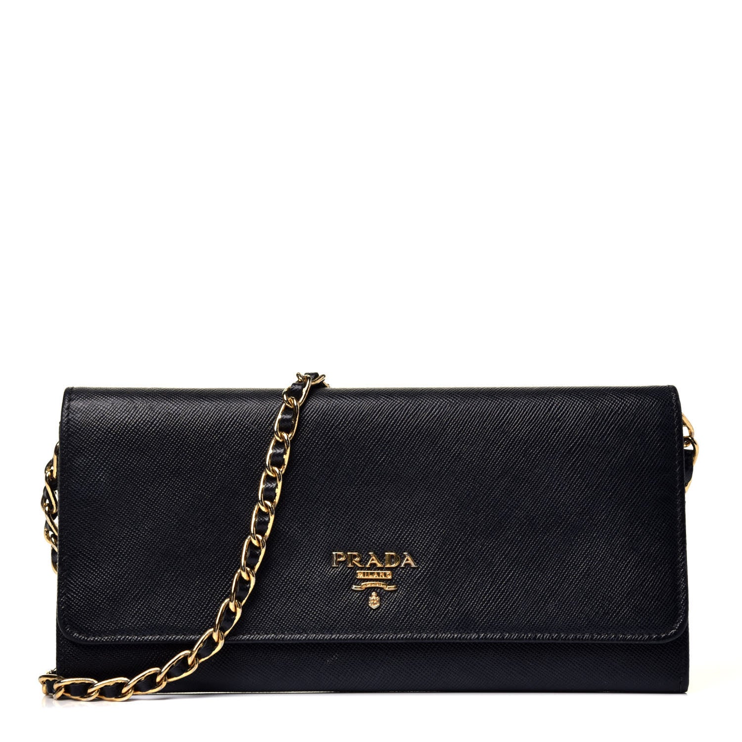 Prada Saffiano Metal Oro Chain Wallet Black 1 of 9