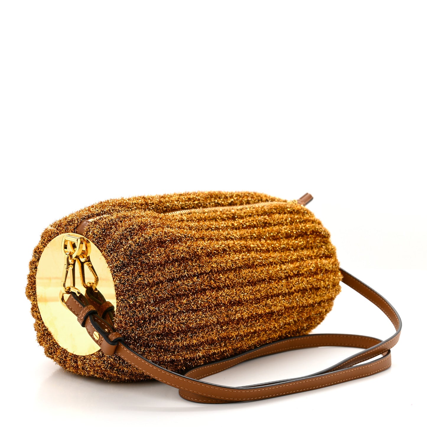 Metallic Lurex Pleated Bracelet Pouch Shoulder Bag Gold