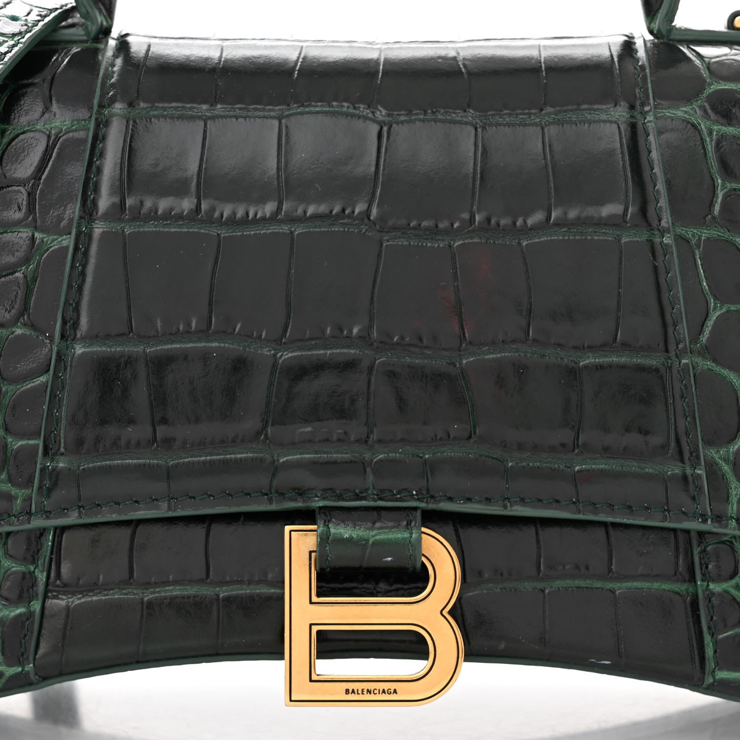 Balenciaga Shiny Calfskin Crocodile Embossed Small Hourglass Top Handle Bag Forest Green 8 of 14