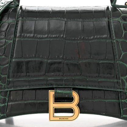 Balenciaga Shiny Calfskin Crocodile Embossed Small Hourglass Top Handle Bag Forest Green 8 of 14