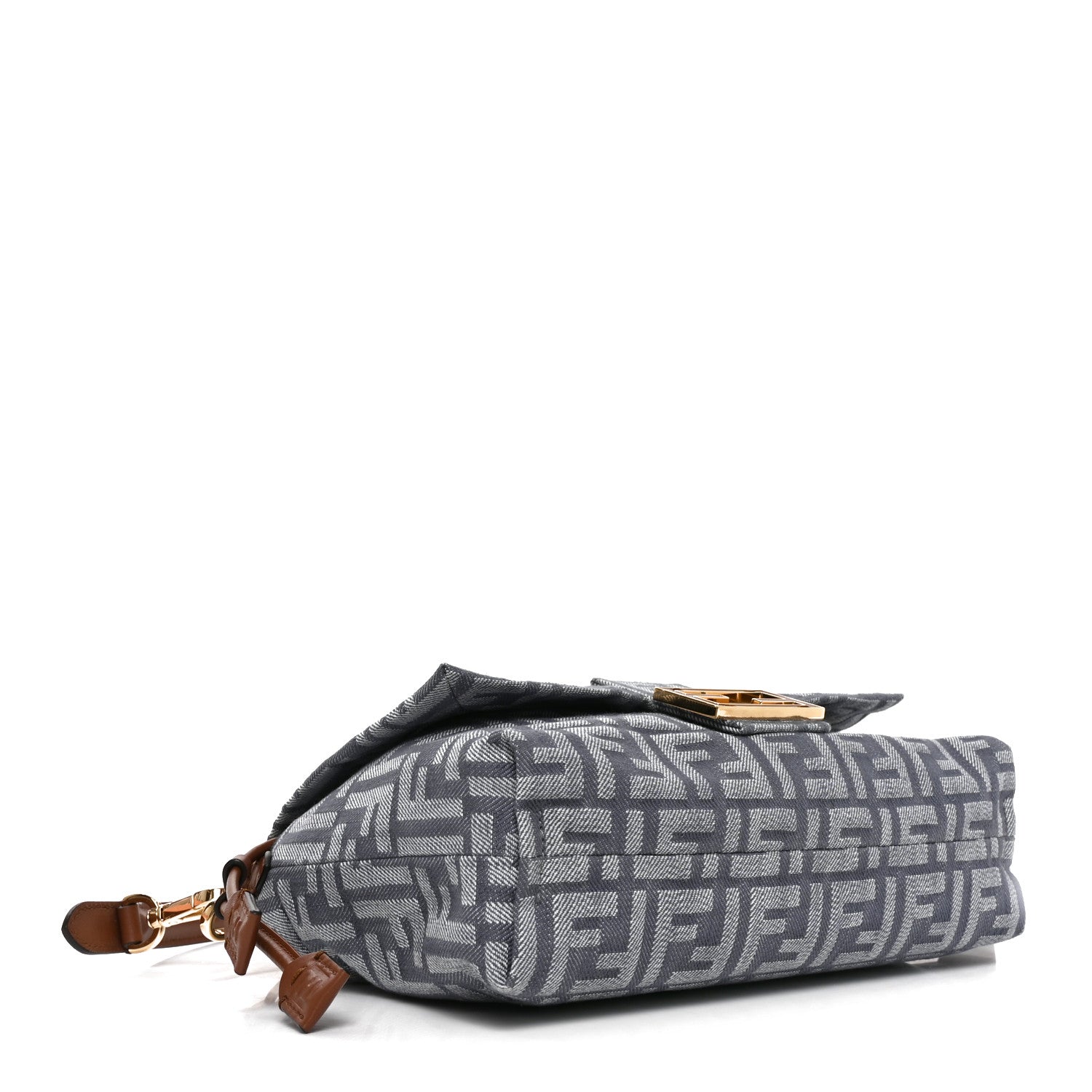Fendi Denim Effect Fabric Jacquard FF Vitello Grace Medium Mamma Baguette Blue 3 of 9