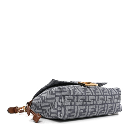 Fendi Denim Effect Fabric Jacquard FF Vitello Grace Medium Mamma Baguette Blue 3 of 9