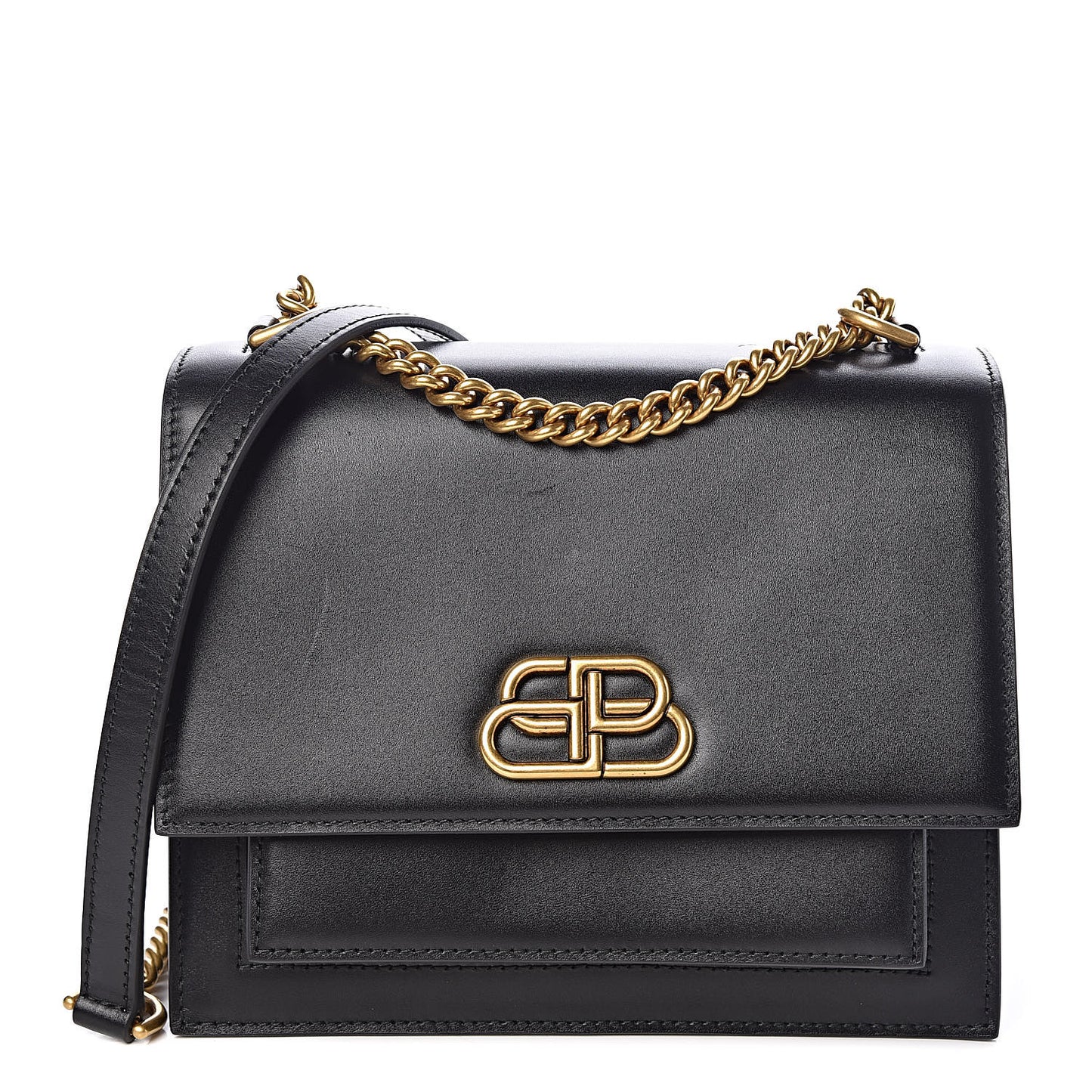 Box Calfskin S Sharp Chain Shoulder Bag Black