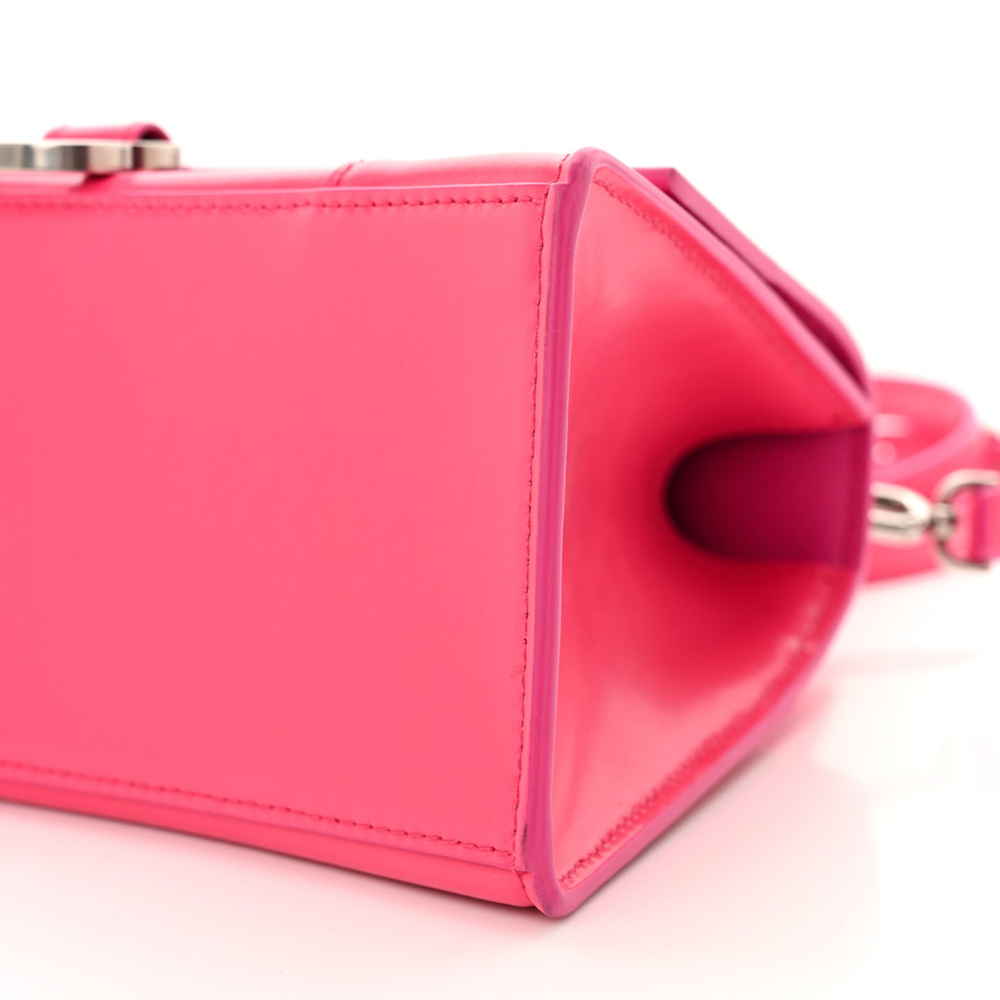 Shiny Box Calfskin Small Hourglass Top Handle Bag Acid Fuchsia