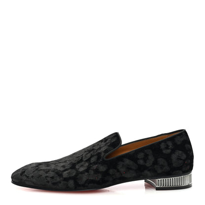 Christian Louboutin Velvet Jacquard Mens Captain Colonnaki Leopard Flat Loafers 44 Black 1 of 8