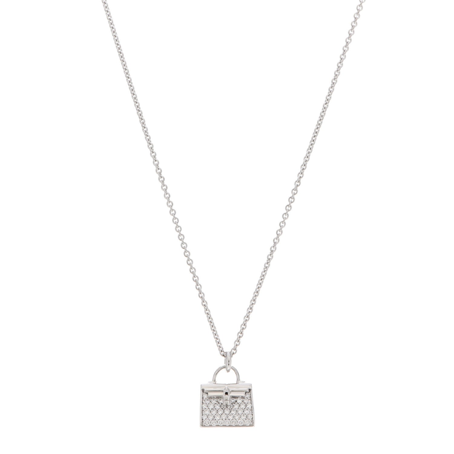 Hermes 18K White Gold Diamond Kelly Amulettes Pendant Necklace 1 of 5