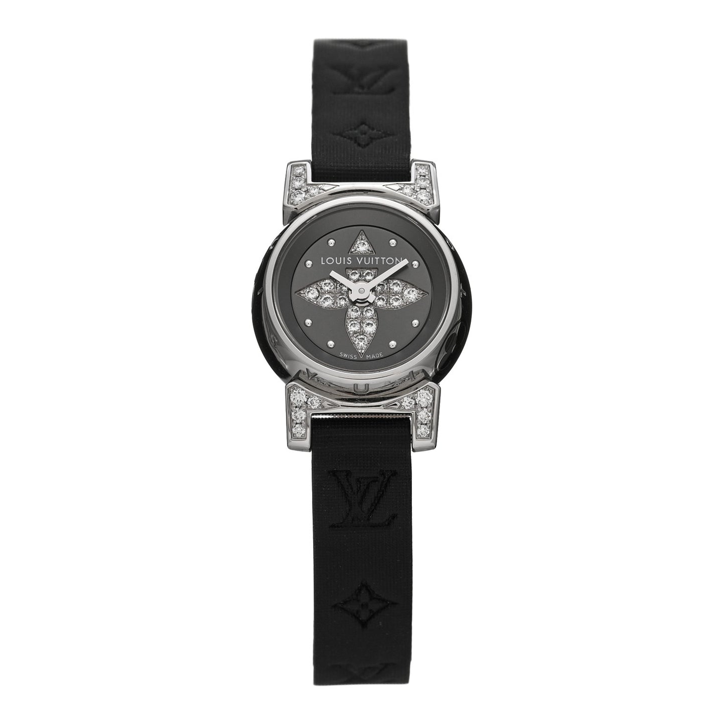 LOUIS VUITTON Stainless Steel Douceur Diamond 18mm Tambour Bijou Quartz Watch Grey