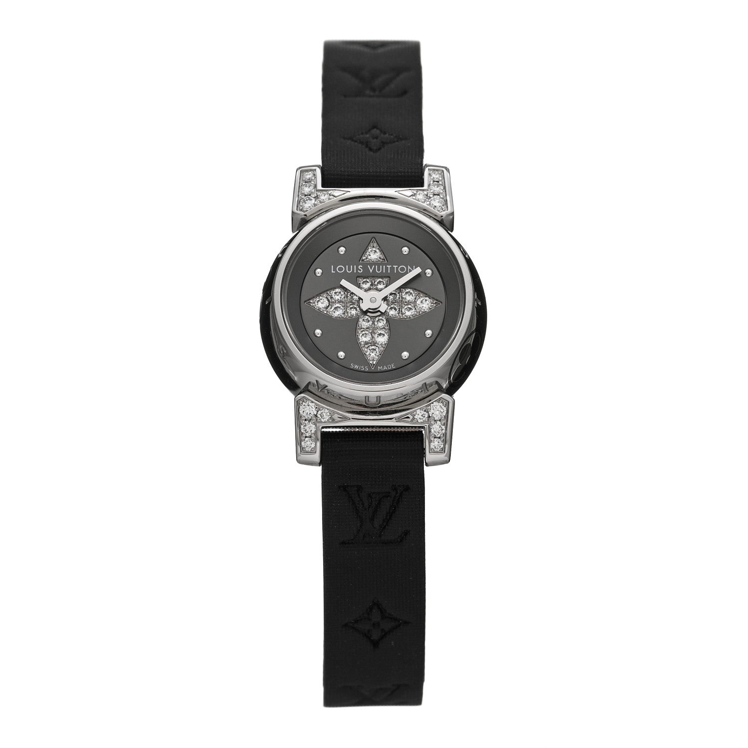 Louis Vuitton LOUIS VUITTON Stainless Steel Douceur Diamond 18mm Tambour Bijou Quartz Watch Grey 1 of 5