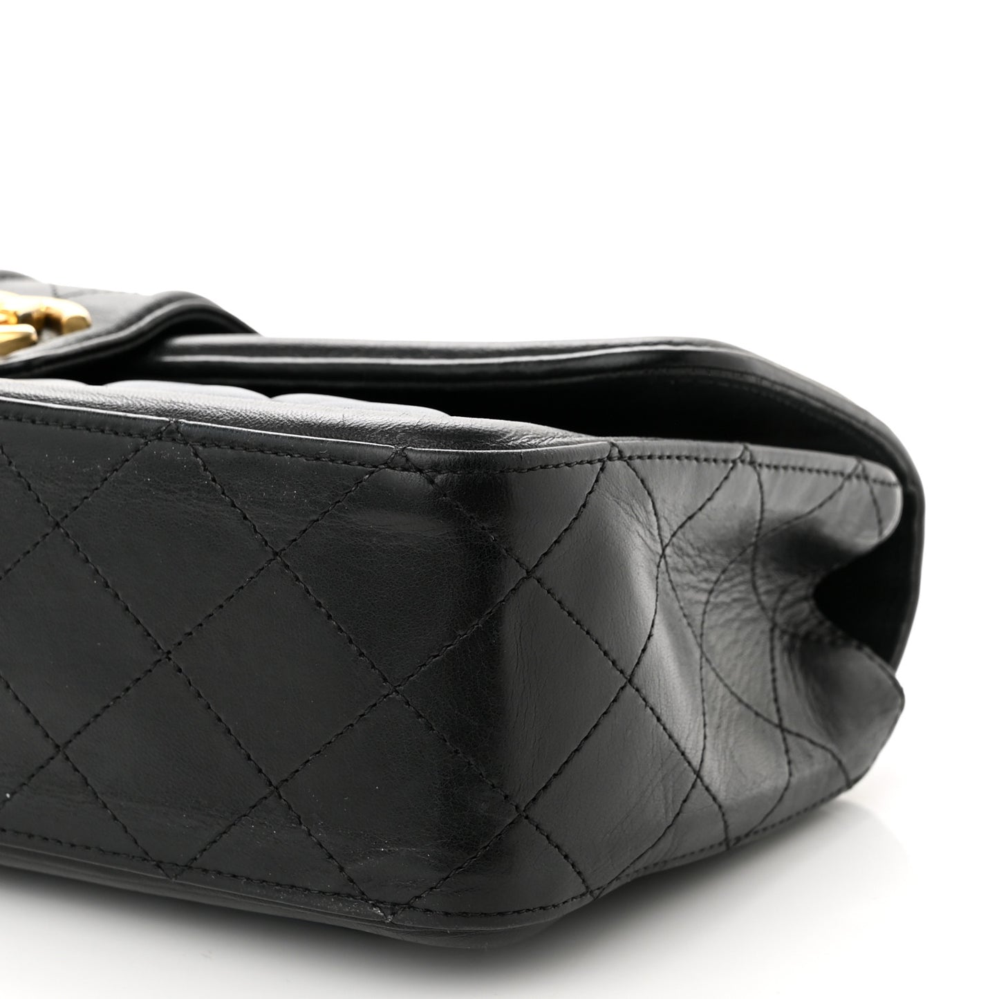 Calfskin Quilted Large Elegant CC Flap Navy Black