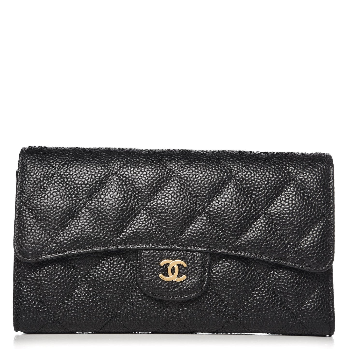 Caviar Quilted Large Flap Wallet Black