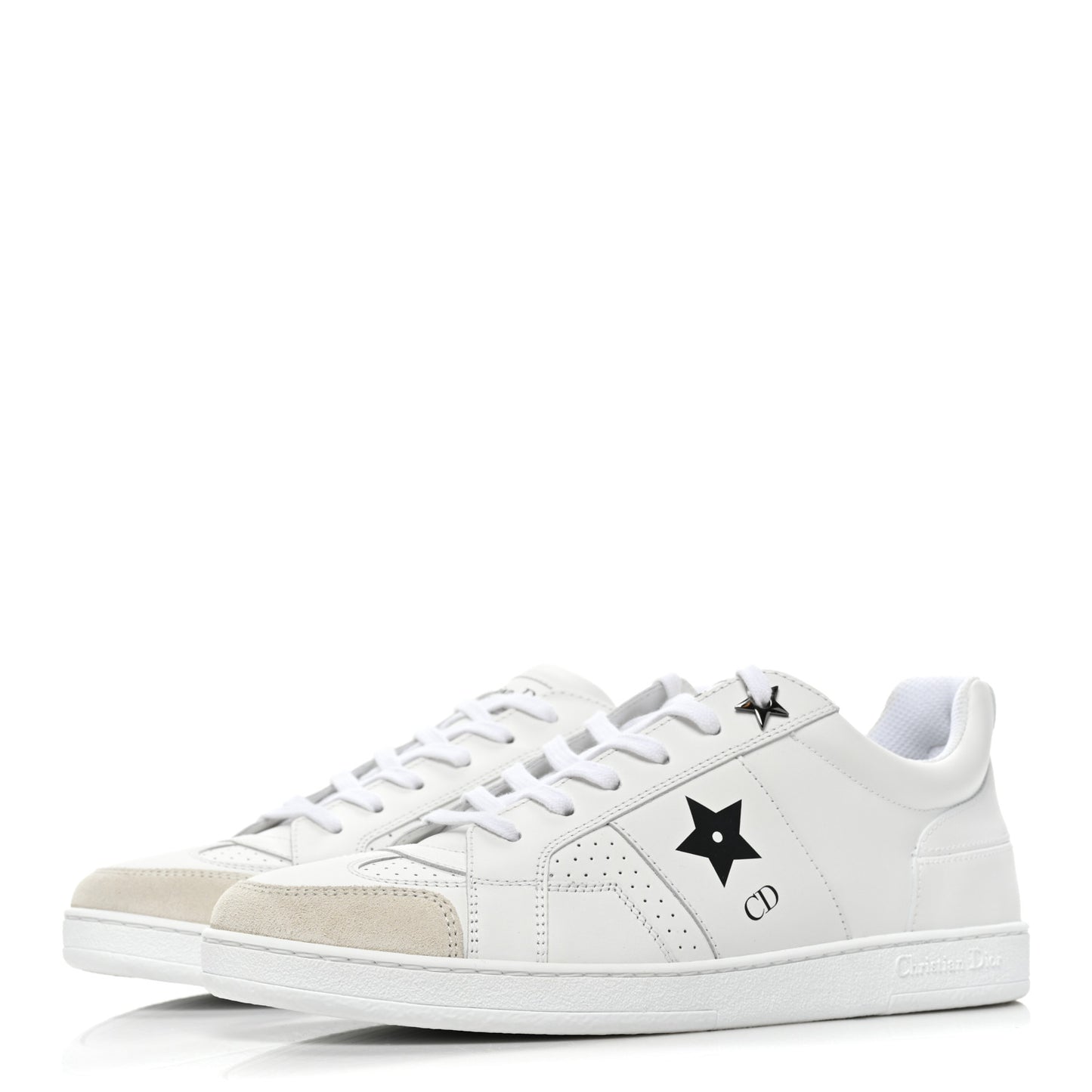 Calfskin Suede Dior Star Low Top Sneakers 38 White Black