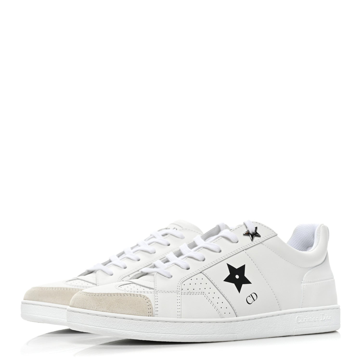 Christian Dior Calfskin Suede Dior Star Low Top Sneakers 38 White Black 3 of 9