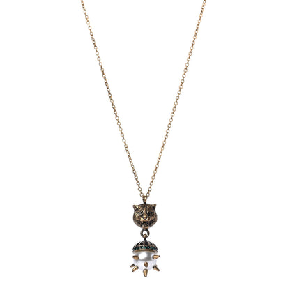Gucci Metal Crystal Pearl Tiger Head Necklace Aged Gold 1 of 4