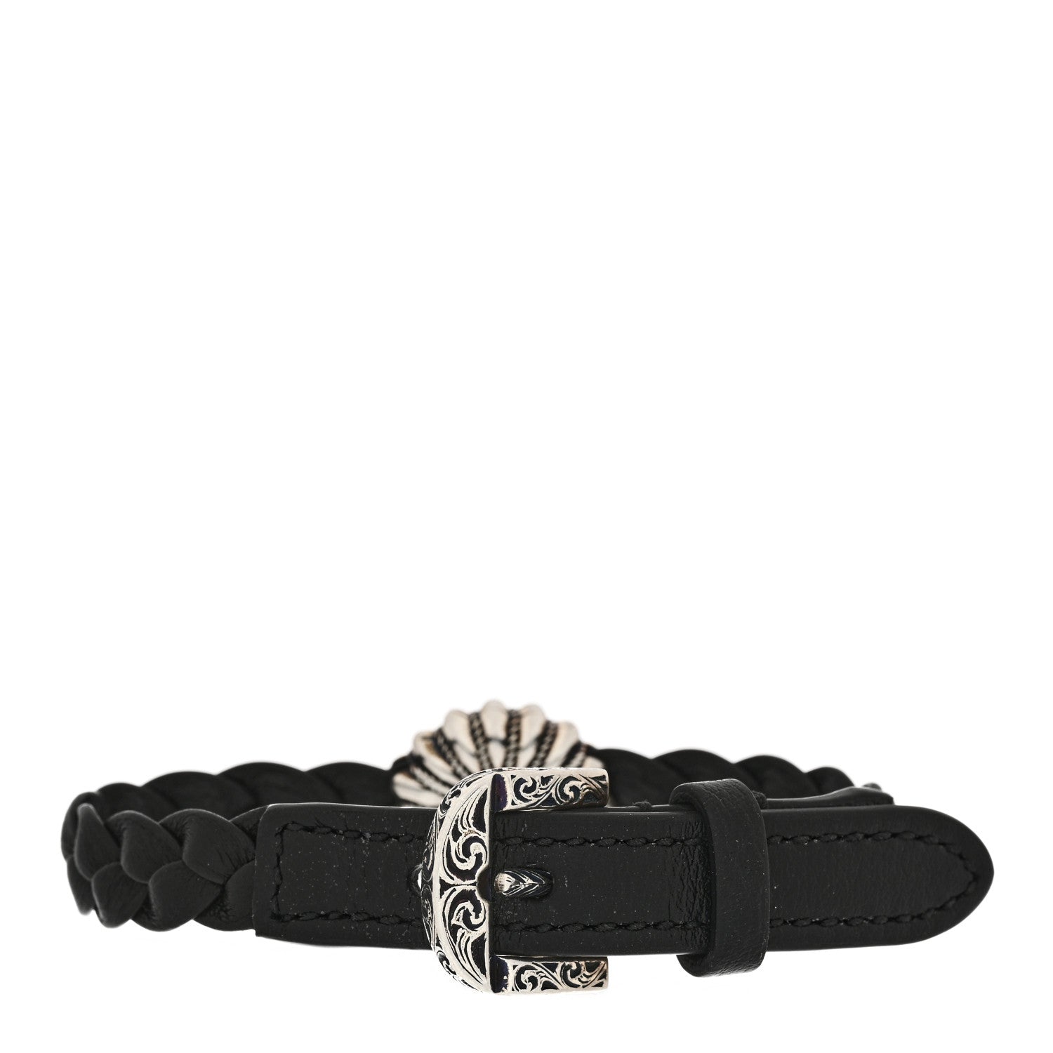 Gucci Sterling Silver Leather Interlocking G Woven Bracelet Black 2 of 5