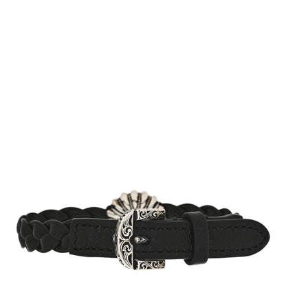 Gucci Sterling Silver Leather Interlocking G Woven Bracelet Black 2 of 5