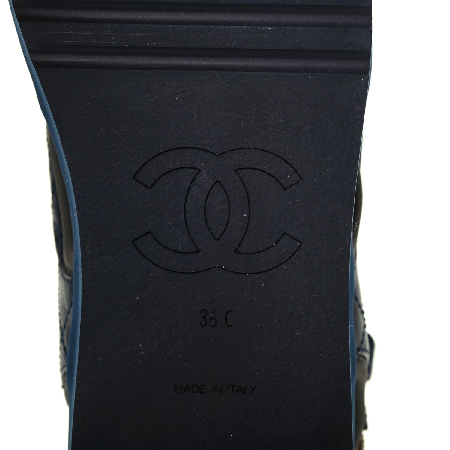 Chanel Goatskin Fabric Gladiator Sandals 36 Navy Blue Light Grey Yellow 6 of 11