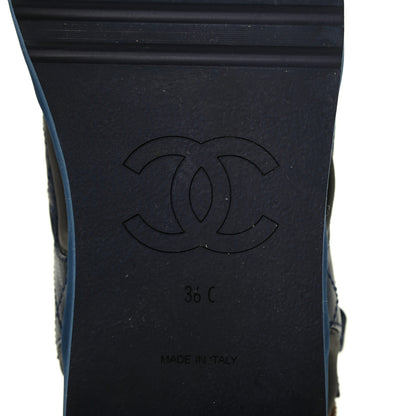 Chanel Goatskin Fabric Gladiator Sandals 36 Navy Blue Light Grey Yellow 6 of 11