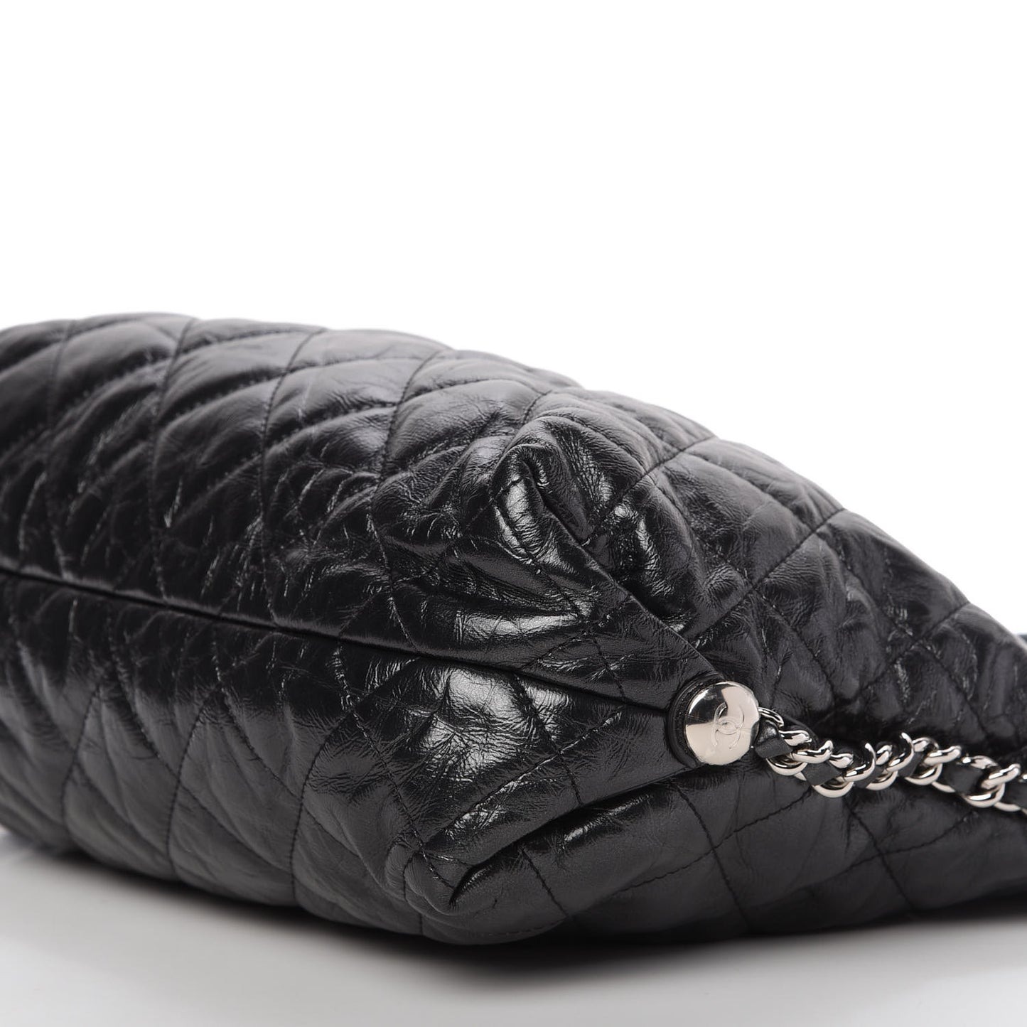 Metallic Crackled Calfskin Quilted Medium Big Bang Hobo Black