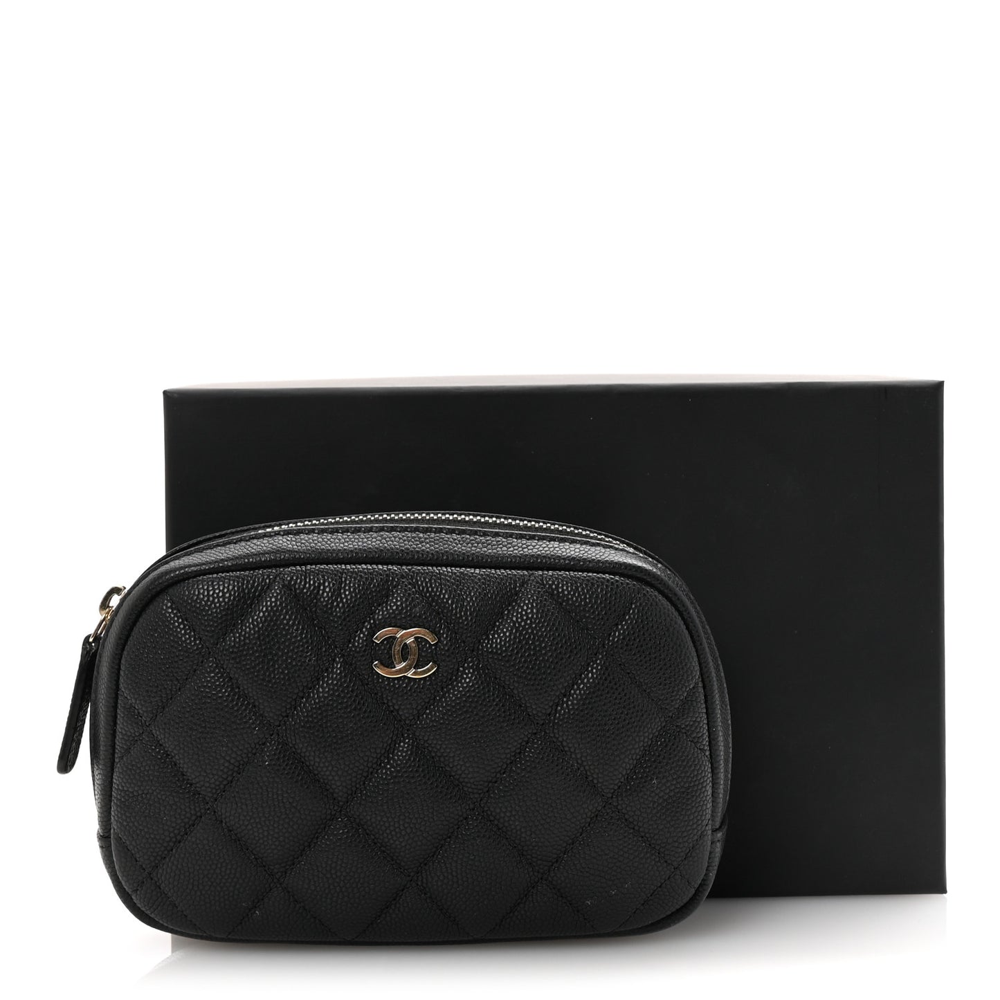 Lambskin Quilted Small Curvy Pouch Cosmetic Case Black