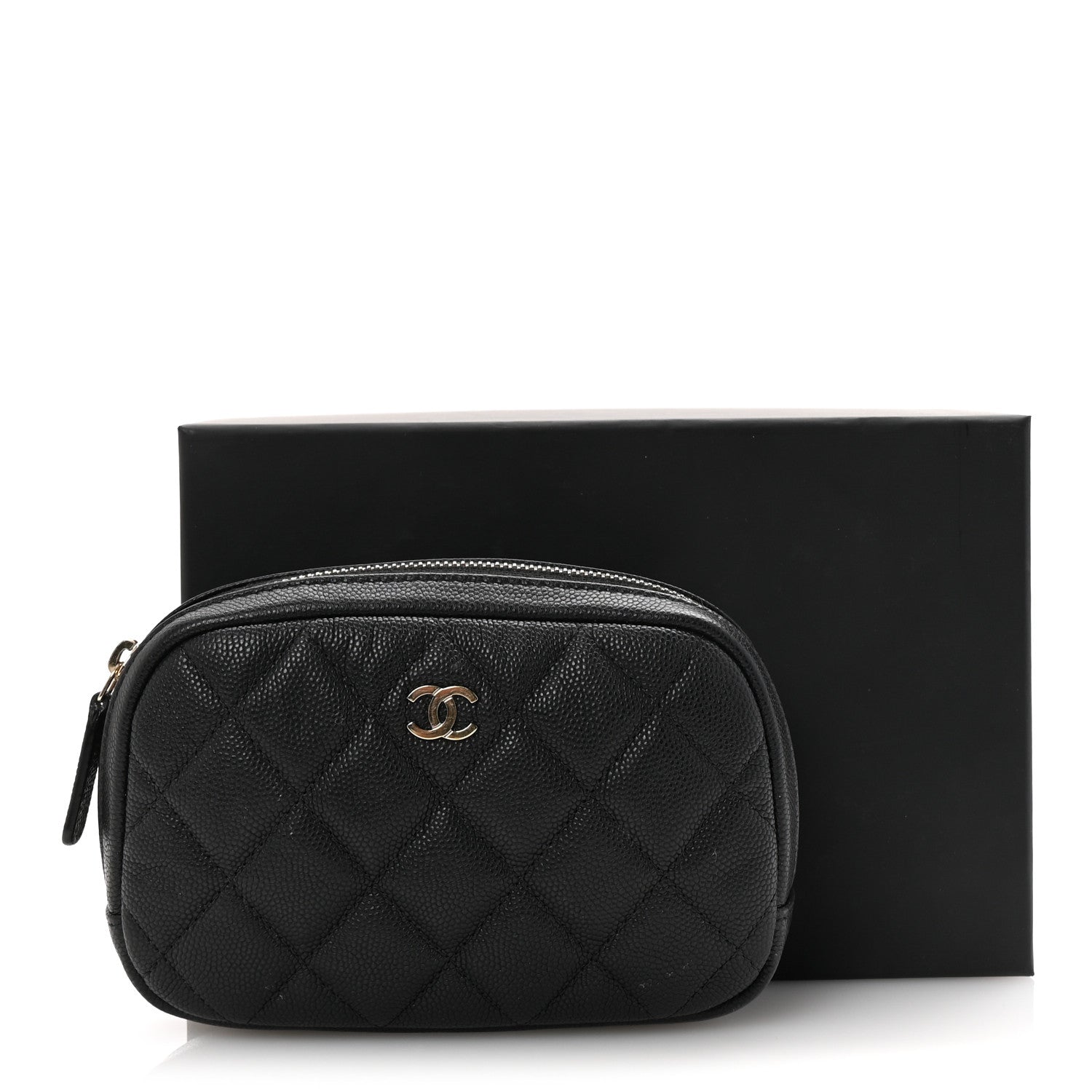 Chanel Lambskin Quilted Small Curvy Pouch Cosmetic Case Black 8 of 8