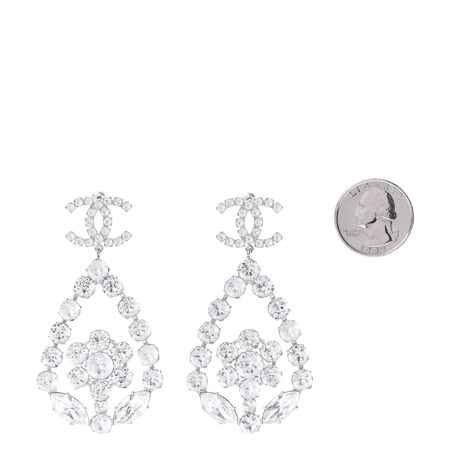 Crystal CC Tear Drop Earrings Silver