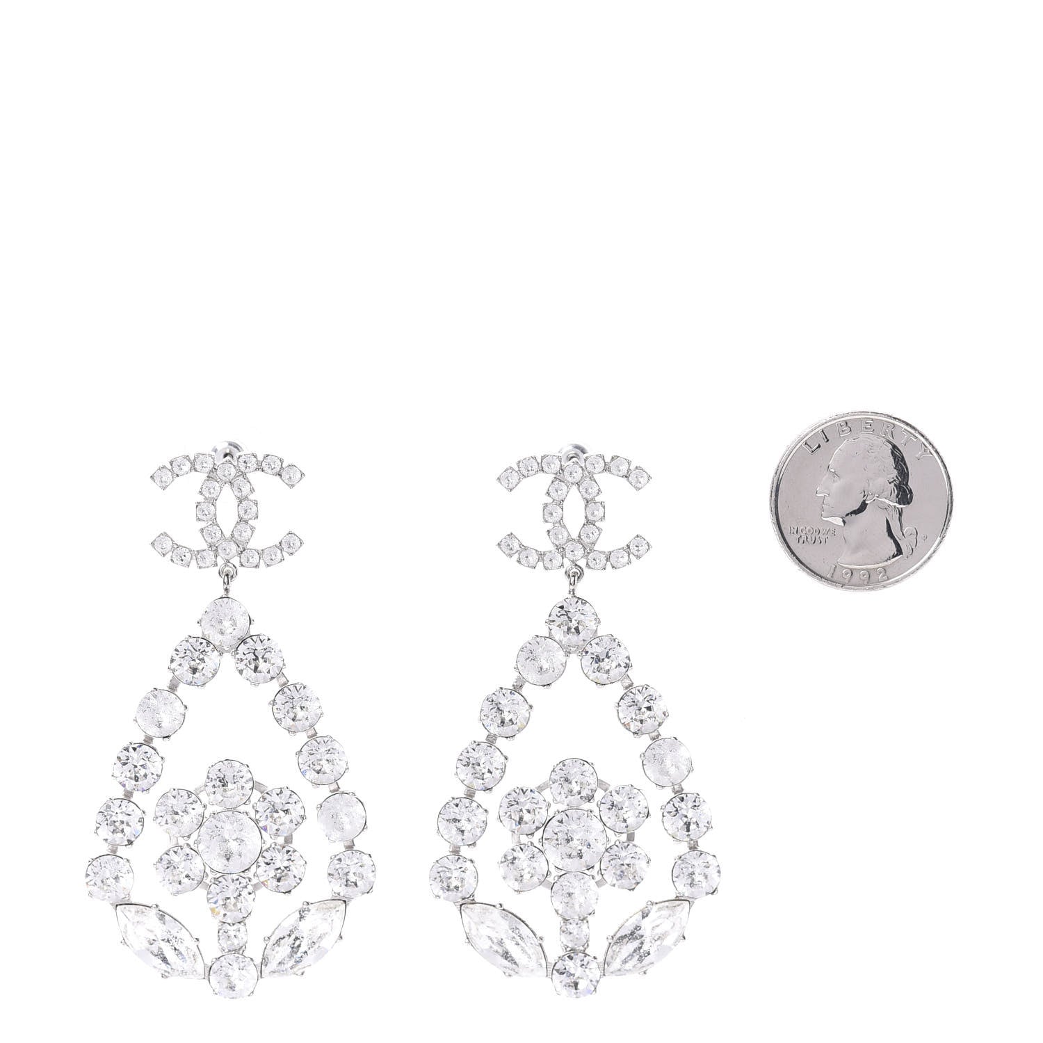 Chanel Crystal CC Tear Drop Earrings Silver 2 of 4