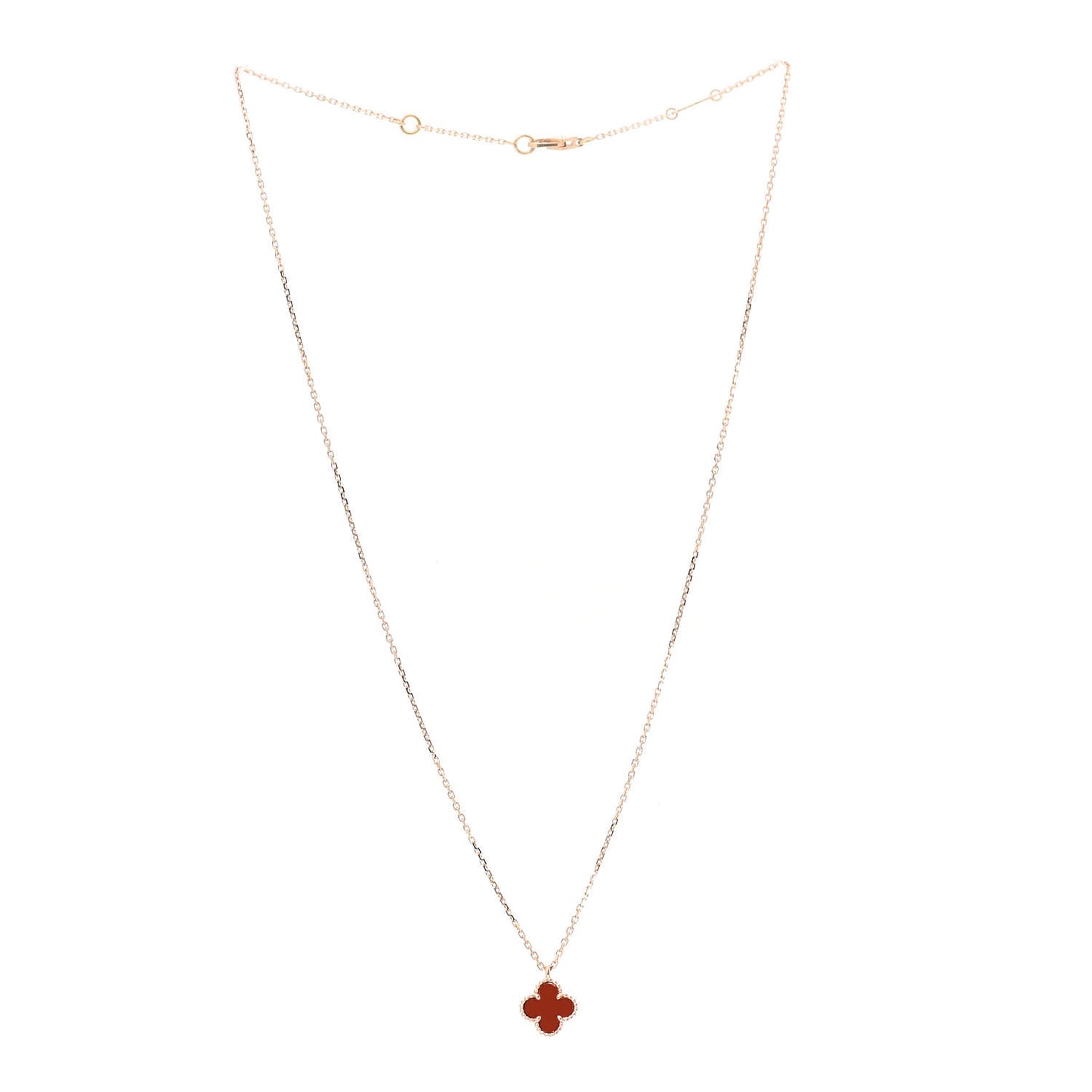 18K Rose Gold Carnelian Sweet Alhambra Pendant Necklace