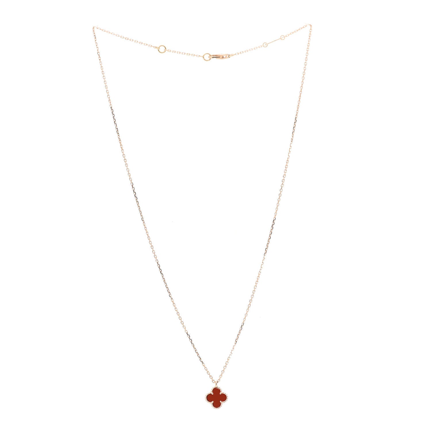 Van Cleef & Arpels 18K Rose Gold Carnelian Sweet Alhambra Pendant Necklace 3 of 7