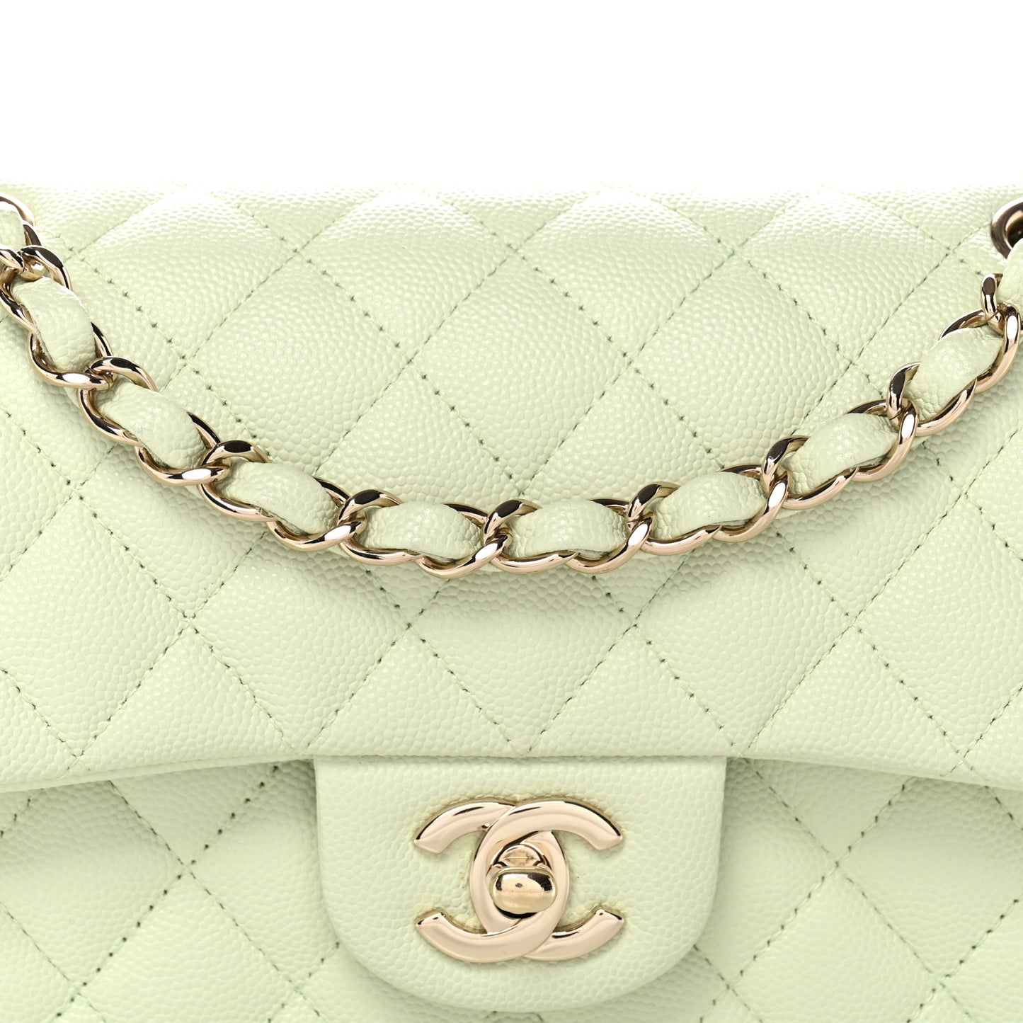 Caviar Quilted Small Double Flap Light Green