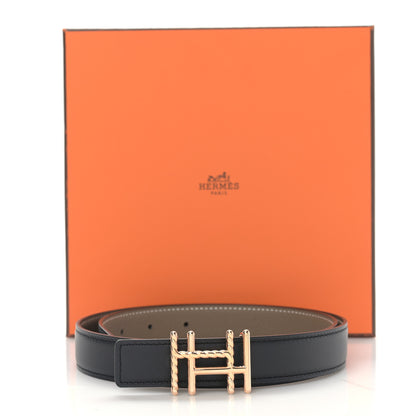 Hermes Swift Epsom 24mm H au Carre Twist Belt 75/30 Black Etoupe 5 of 5